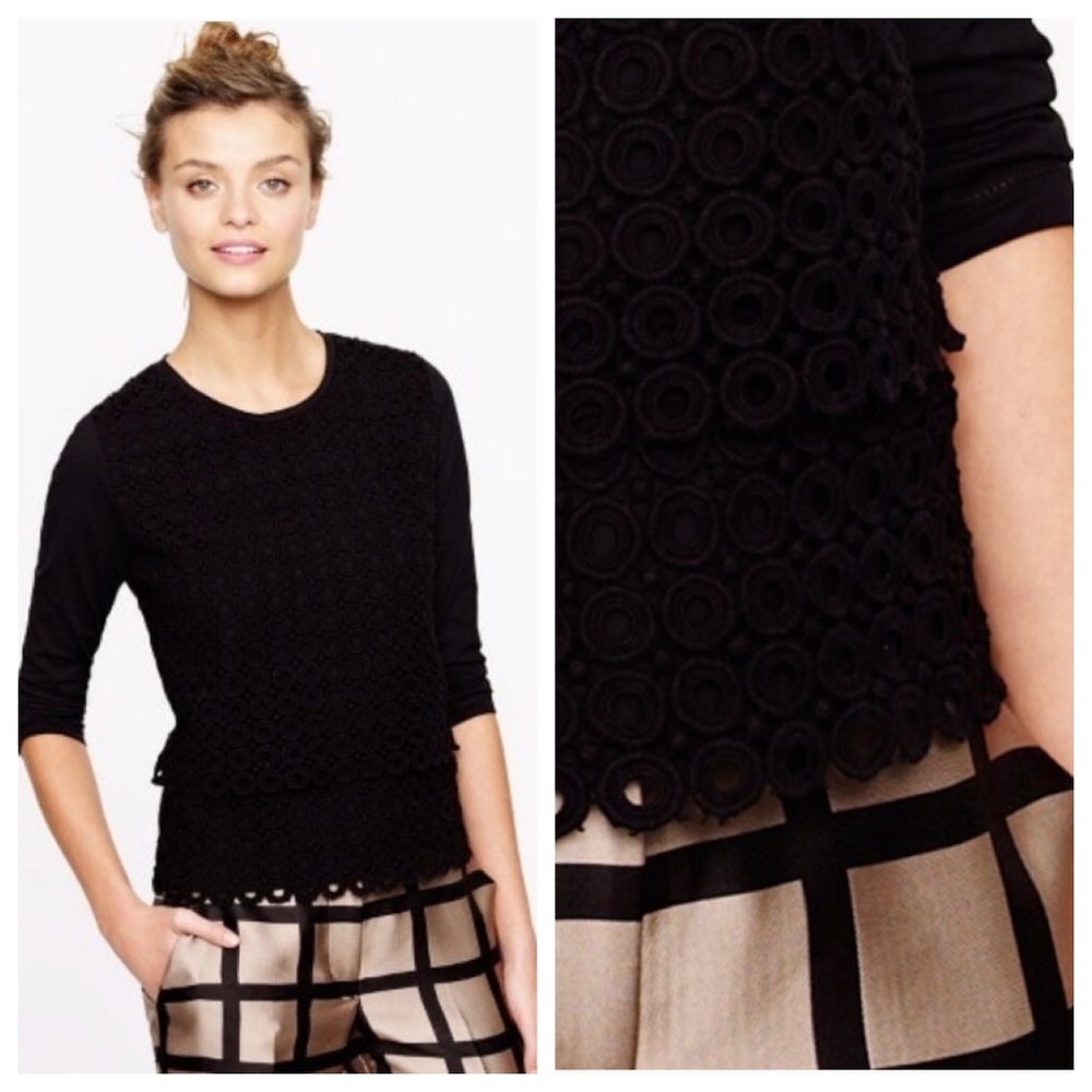 J. Crew Circle Lace Top Black